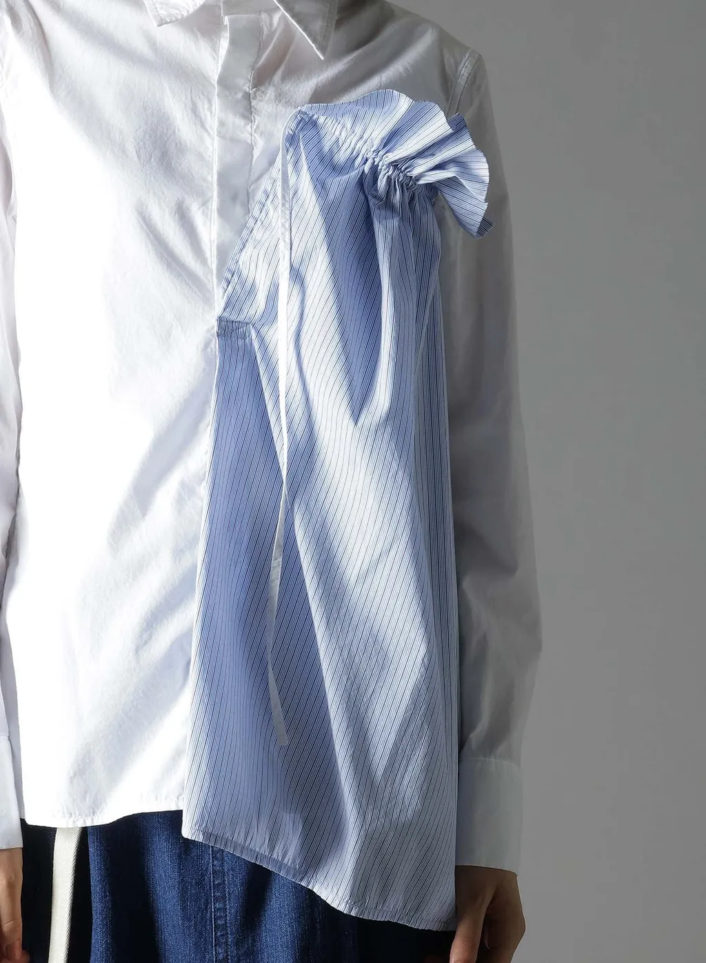 Cotton Broad + Stripe Switching Gather Shirts