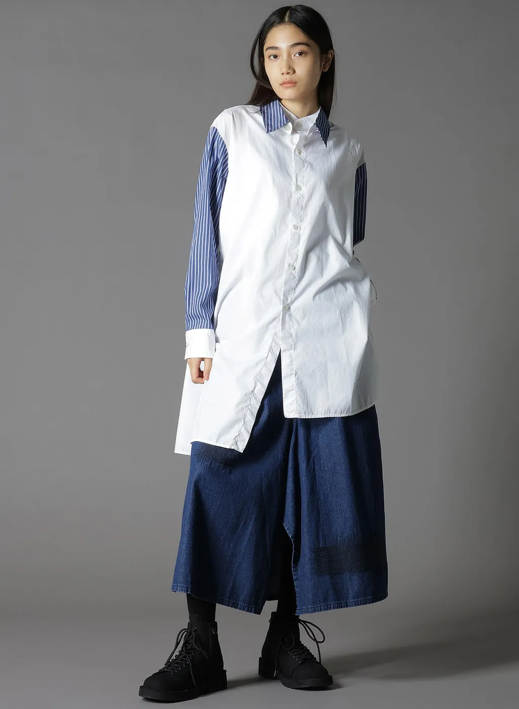Cotton Broad + Stripe Switching Non Fusible Shirts