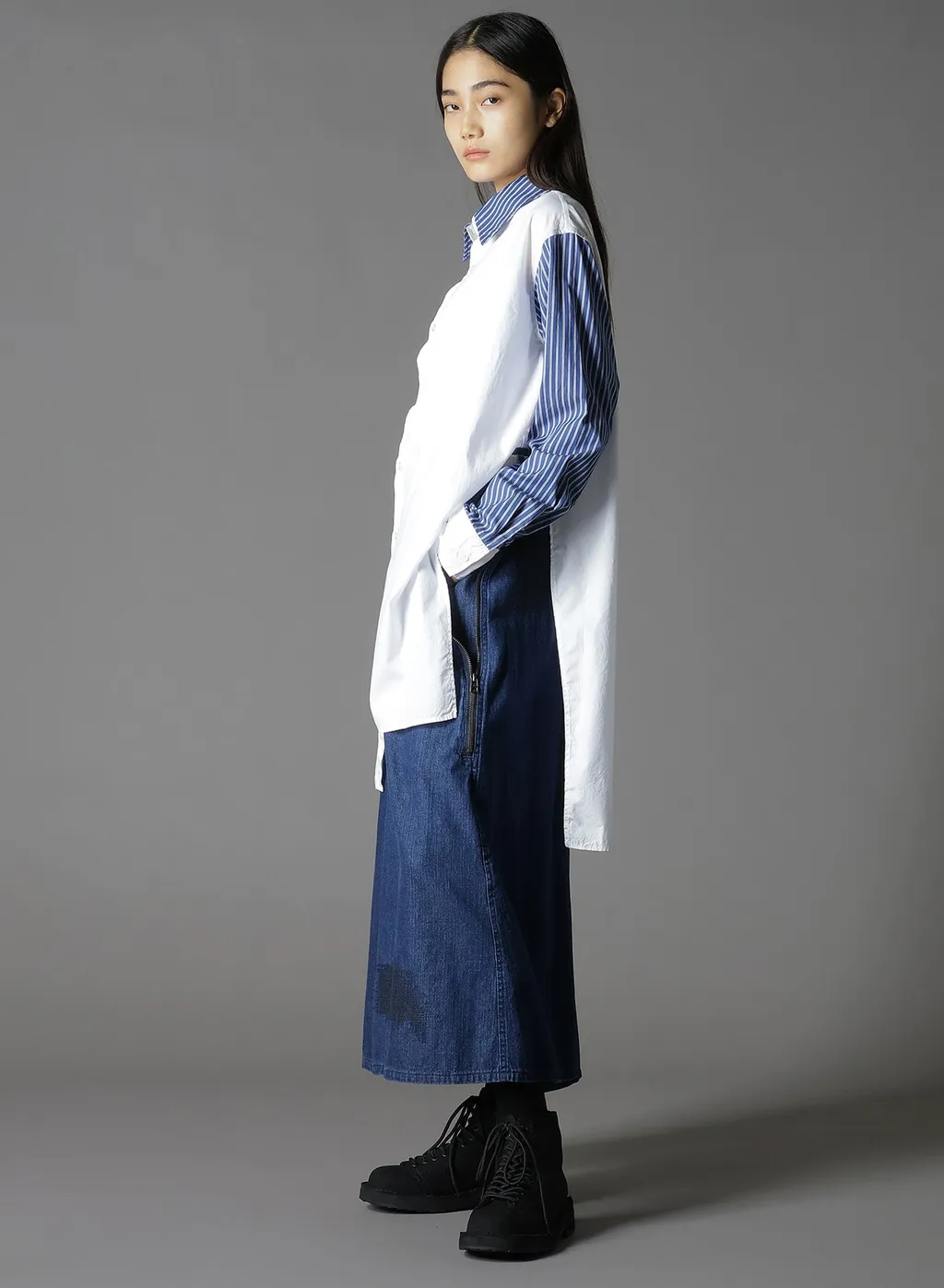 Cotton Broad + Stripe Switching Non Fusible Shirts