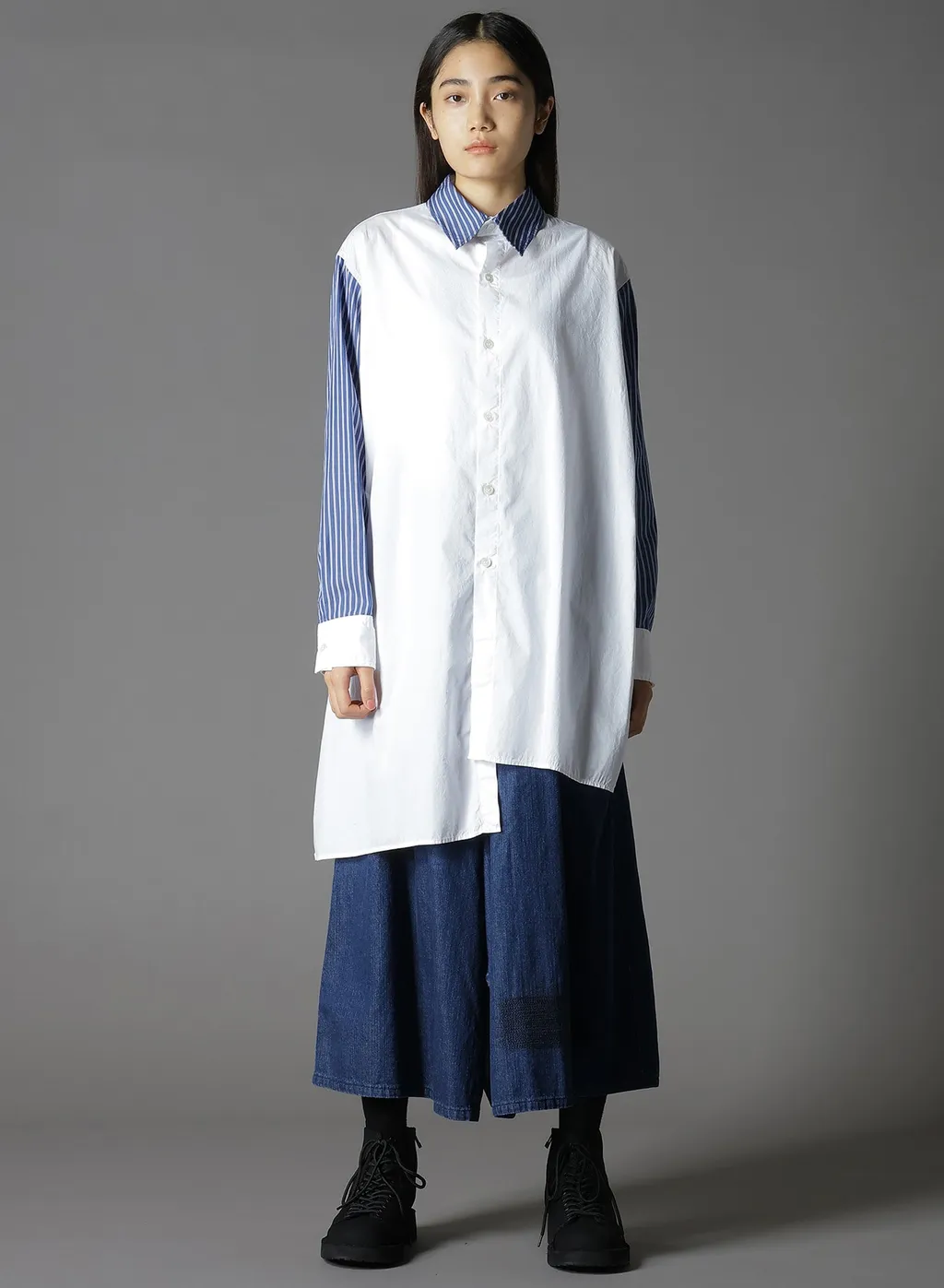 Cotton Broad + Stripe Switching Non Fusible Shirts
