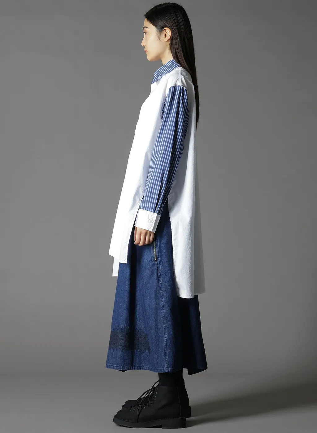 Cotton Broad + Stripe Switching Non Fusible Shirts