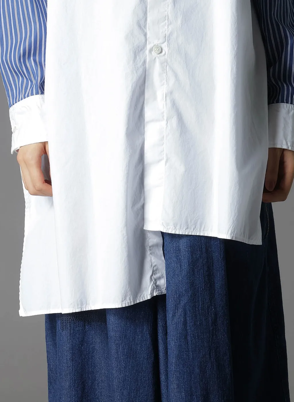 Cotton Broad + Stripe Switching Non Fusible Shirts