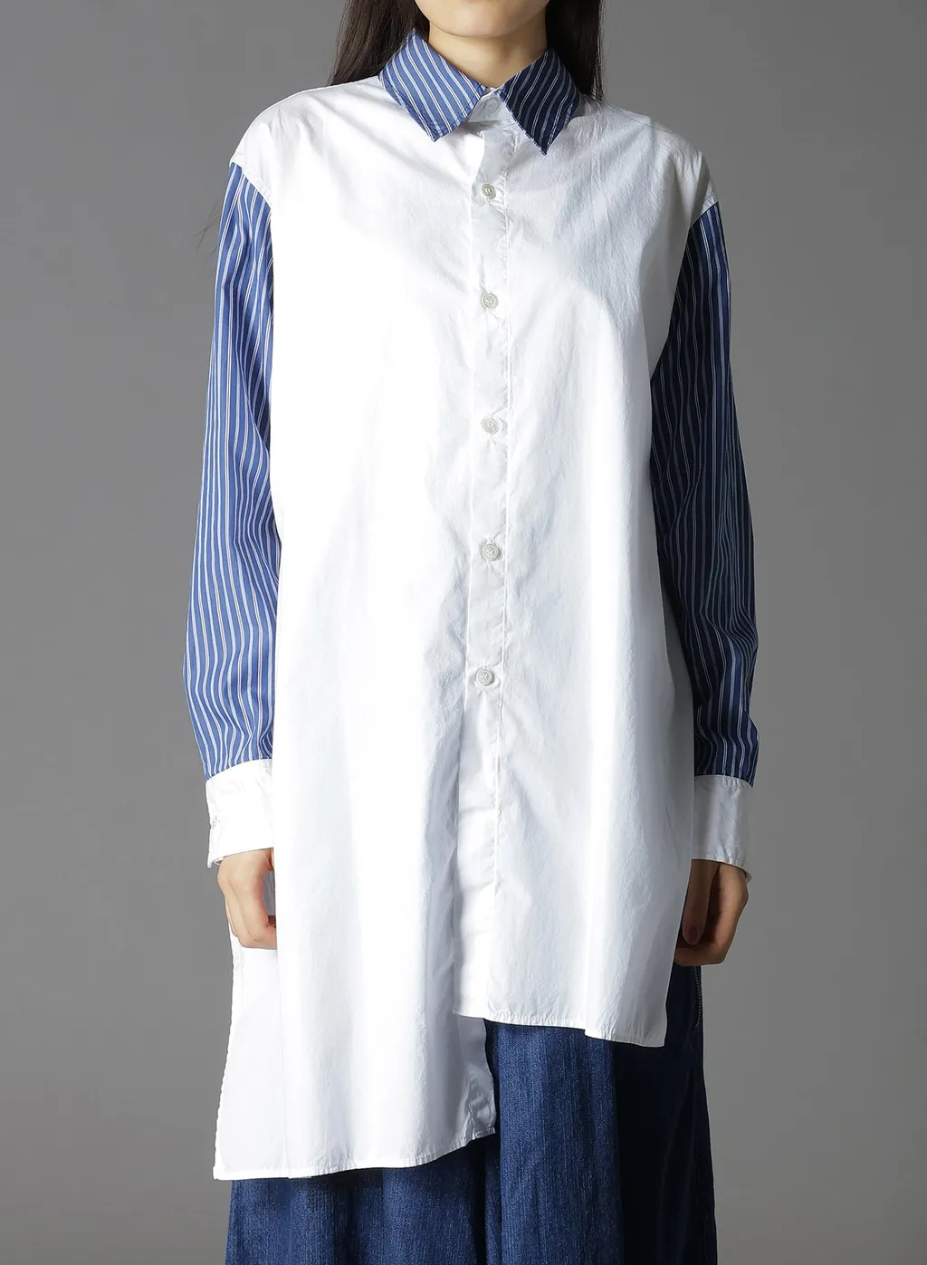 Cotton Broad + Stripe Switching Non Fusible Shirts