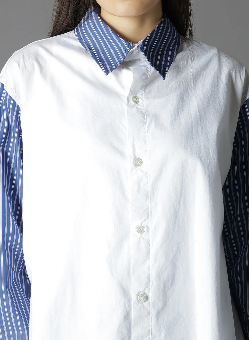 Cotton Broad + Stripe Switching Non Fusible Shirts