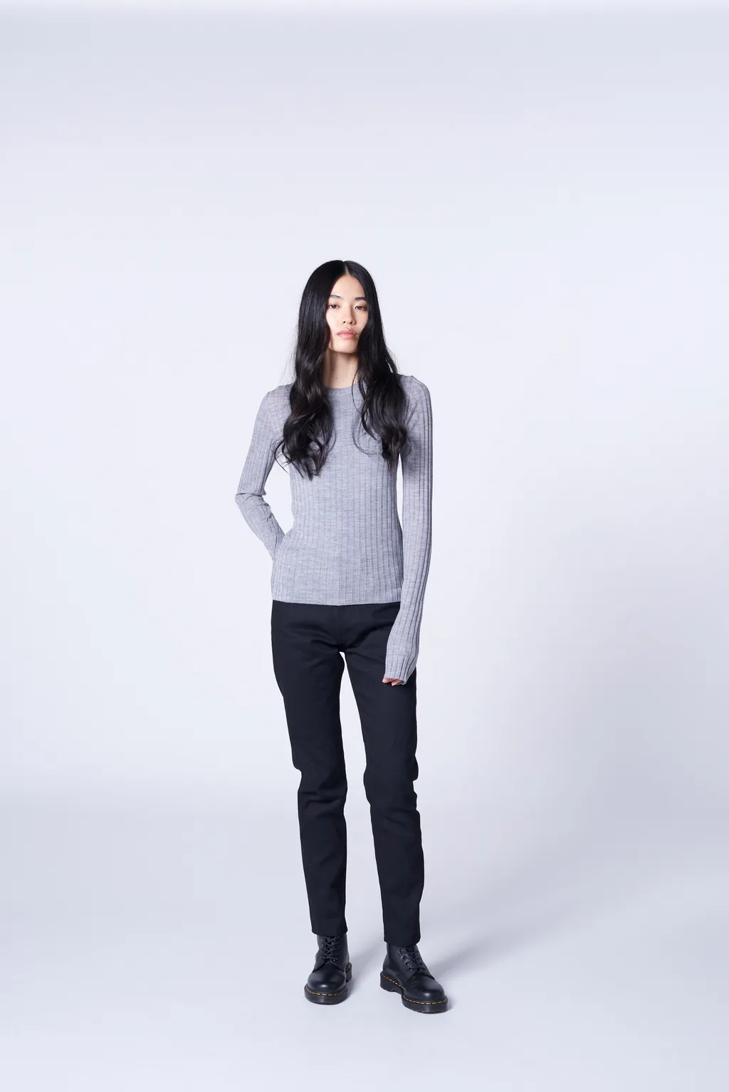 Wool Crew Neck Rib Knit