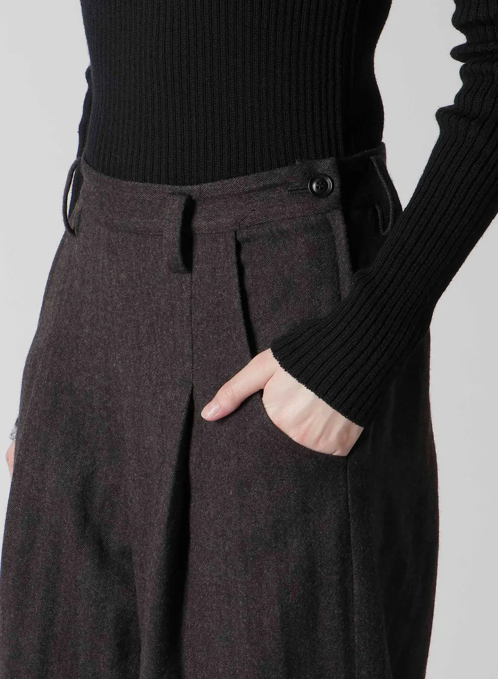 W/Ny Herringbone Single Tuck Pants