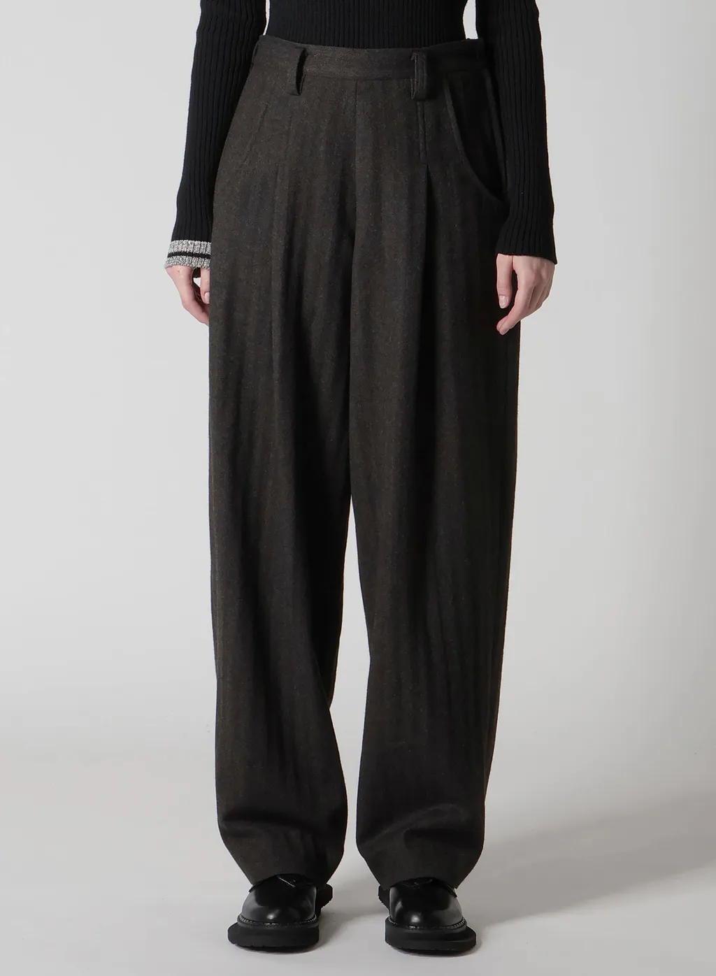 W/Ny Herringbone Single Tuck Pants