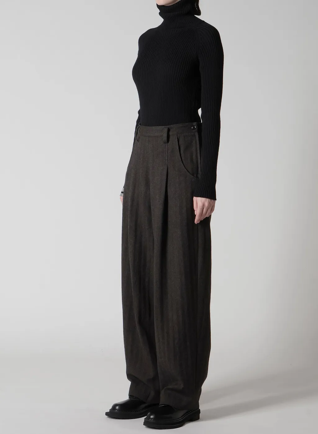 W/Ny Herringbone Single Tuck Pants