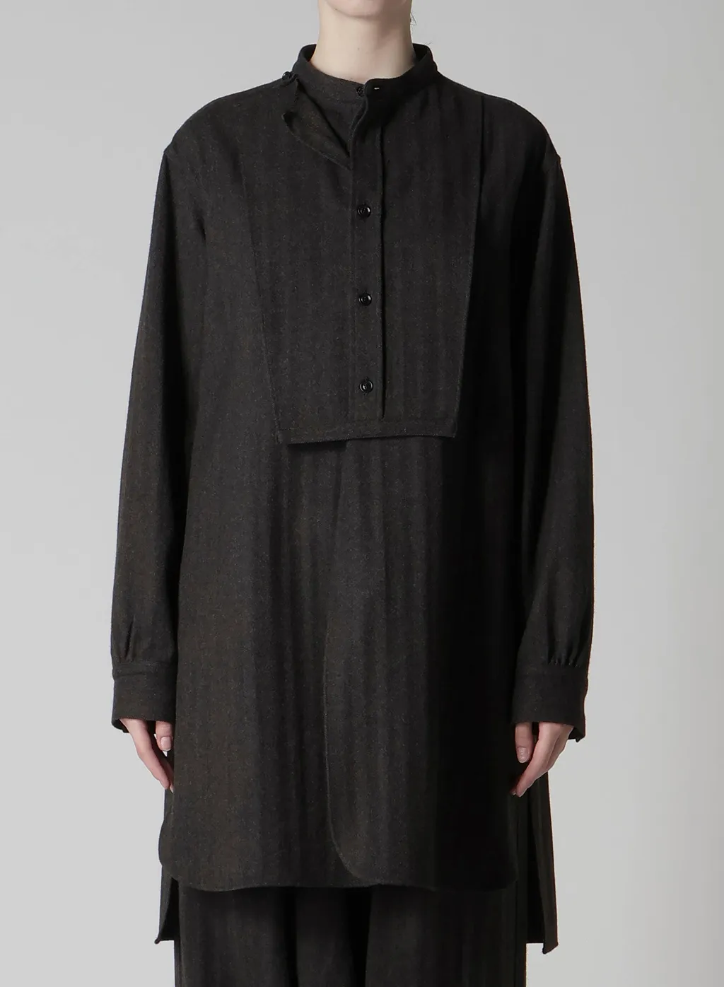 W/Ny Herringbone Front Cloth Blouse