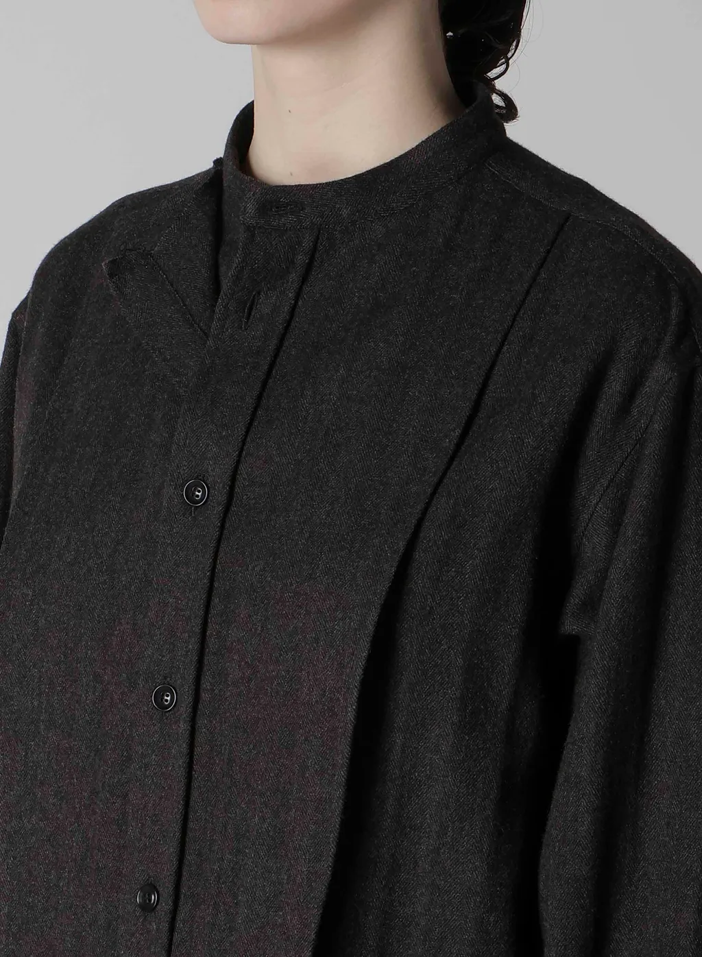 W/Ny Herringbone Front Cloth Blouse