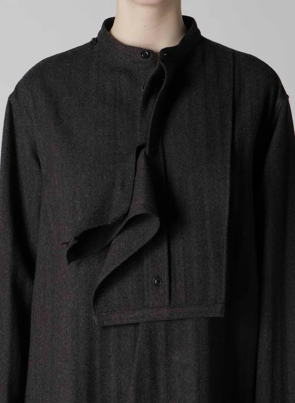 W/Ny Herringbone Front Cloth Blouse