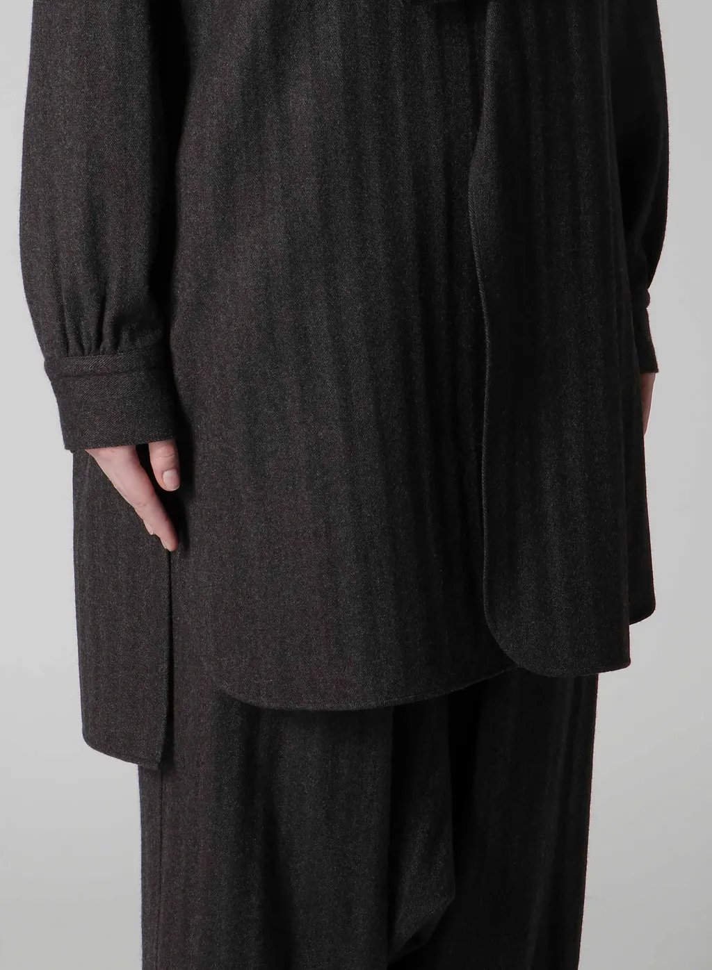 W/Ny Herringbone Front Cloth Blouse