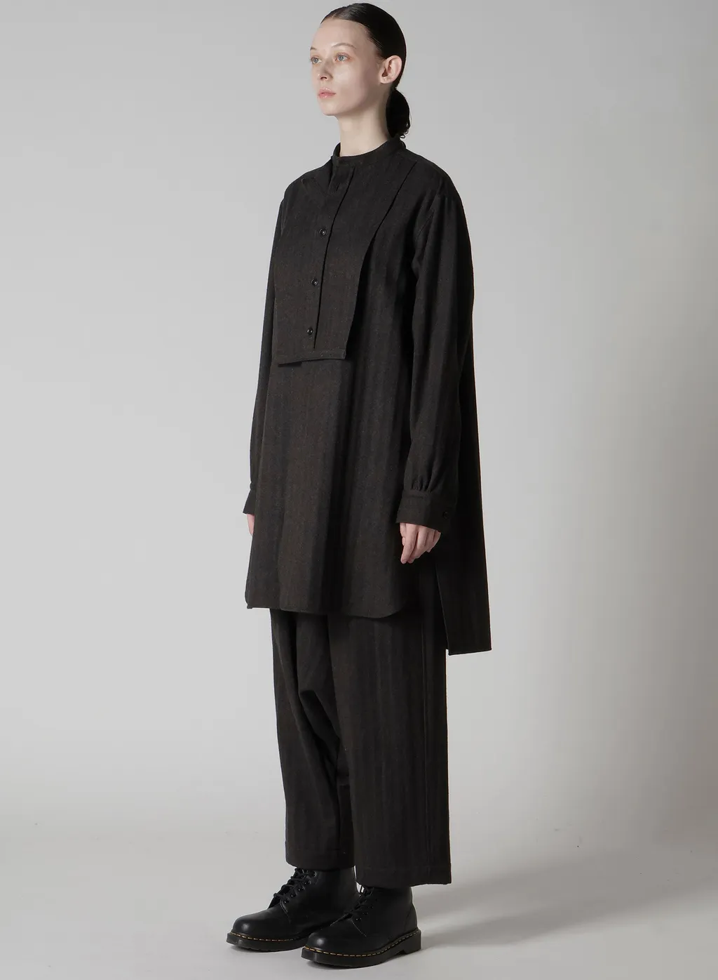 W/Ny Herringbone Front Cloth Blouse
