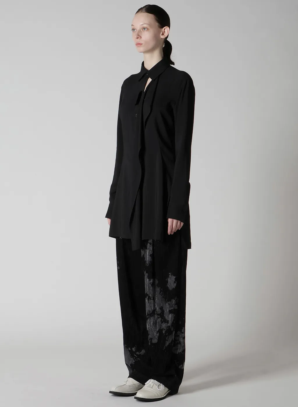 Hard-Twist Serge Shirt With Draped Front Panel