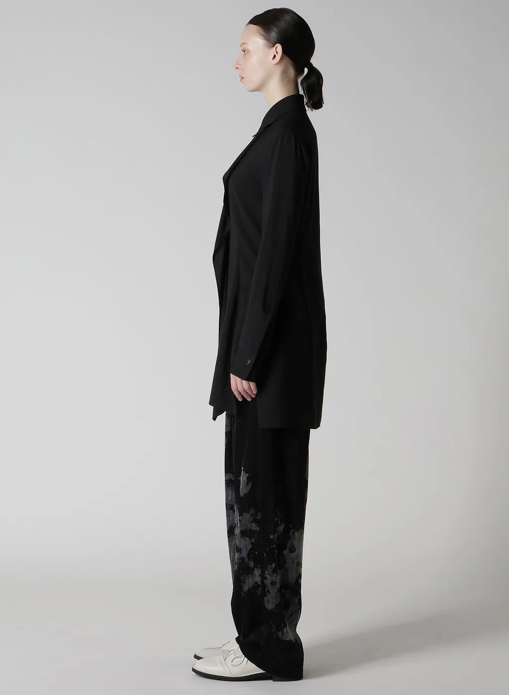 Hard-Twist Serge Shirt With Draped Front Panel