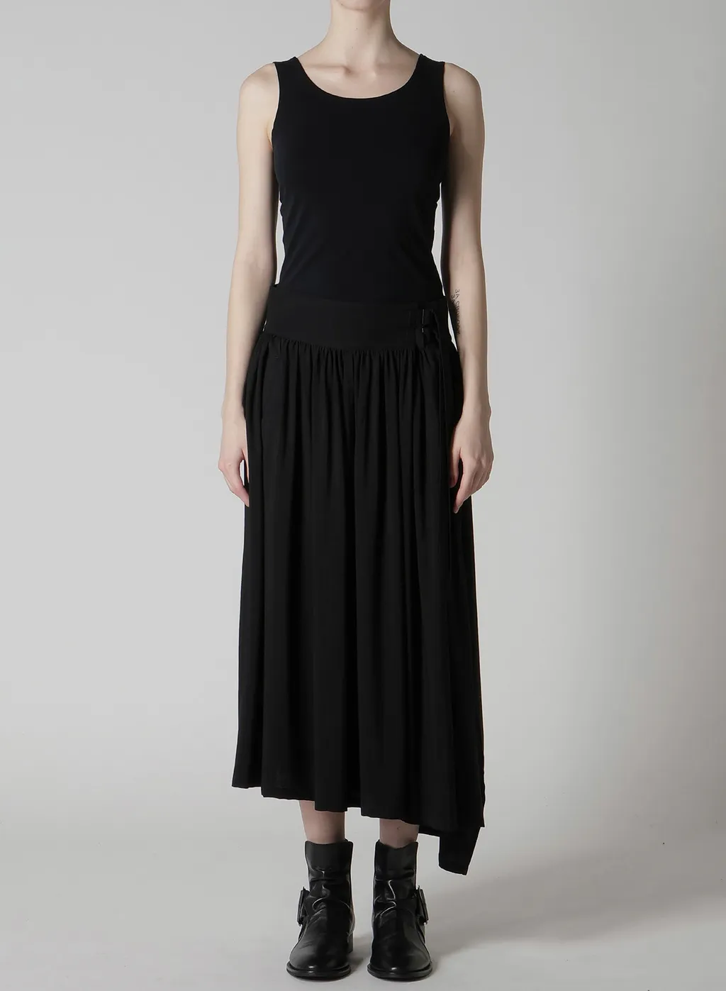 Hard-Twist Serge Asymmtric Gather Skirt