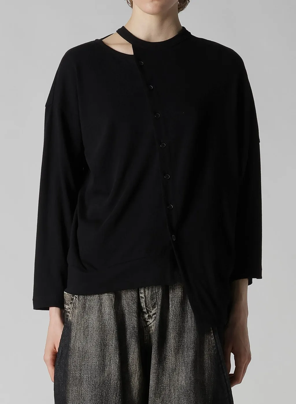 Soft Gauze Jersey Asymmetric Drape Cardigan