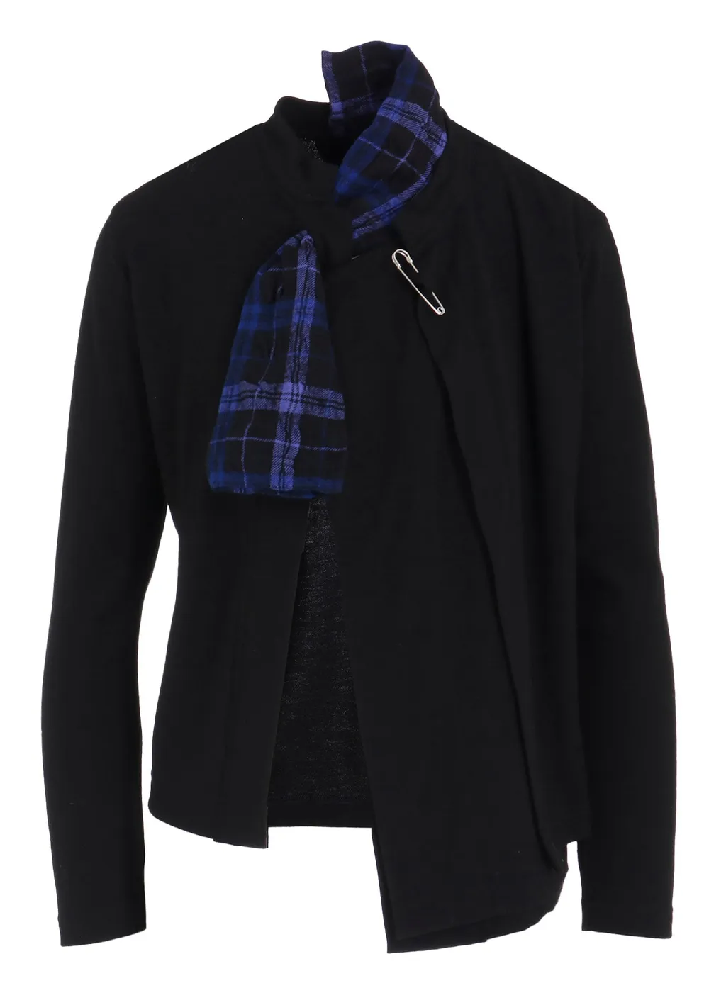 Milled Plaid Wool Unbalanced Ribbon Cardigan