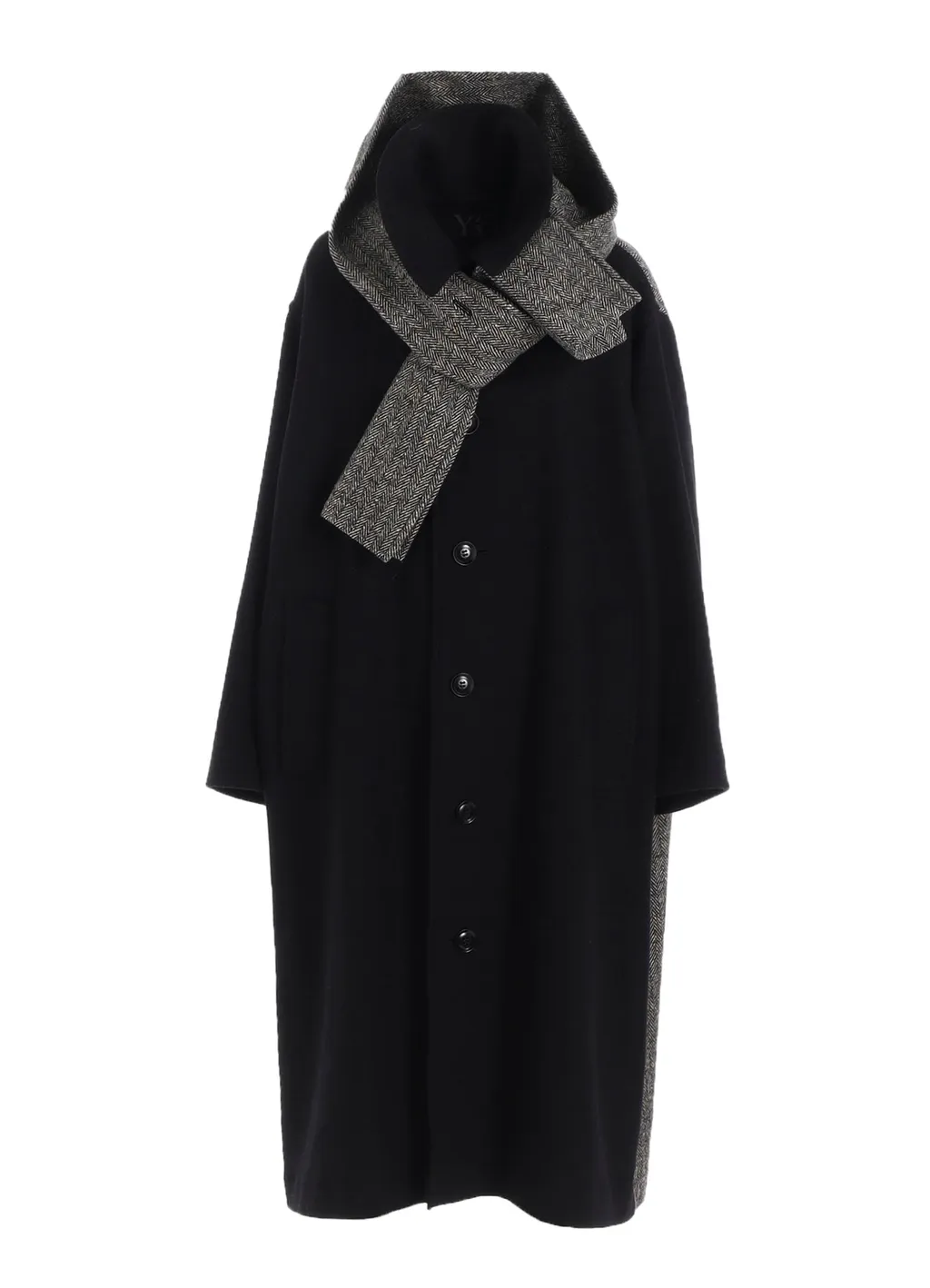 Big Herringbone Detachable Hoodie Coat