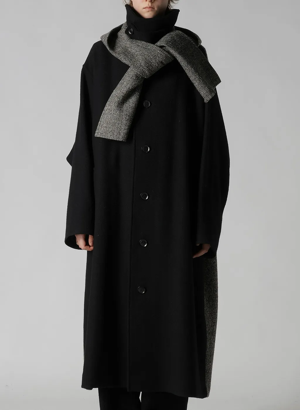 Big Herringbone Detachable Hoodie Coat
