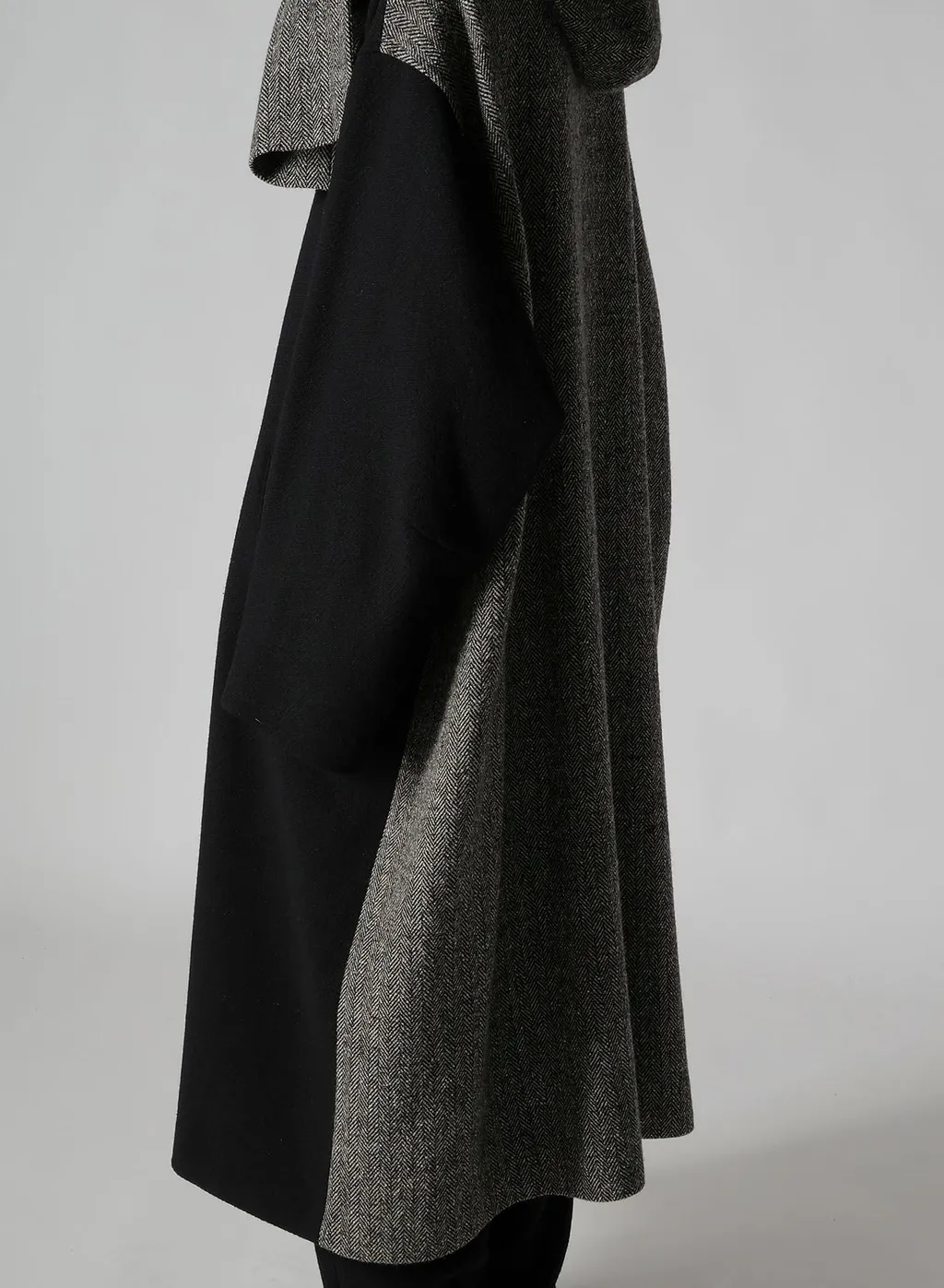 Big Herringbone Detachable Hoodie Coat