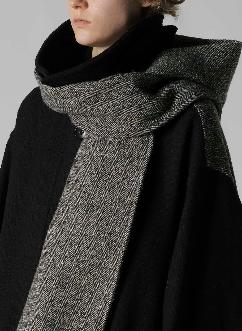 Big Herringbone Detachable Hoodie Coat