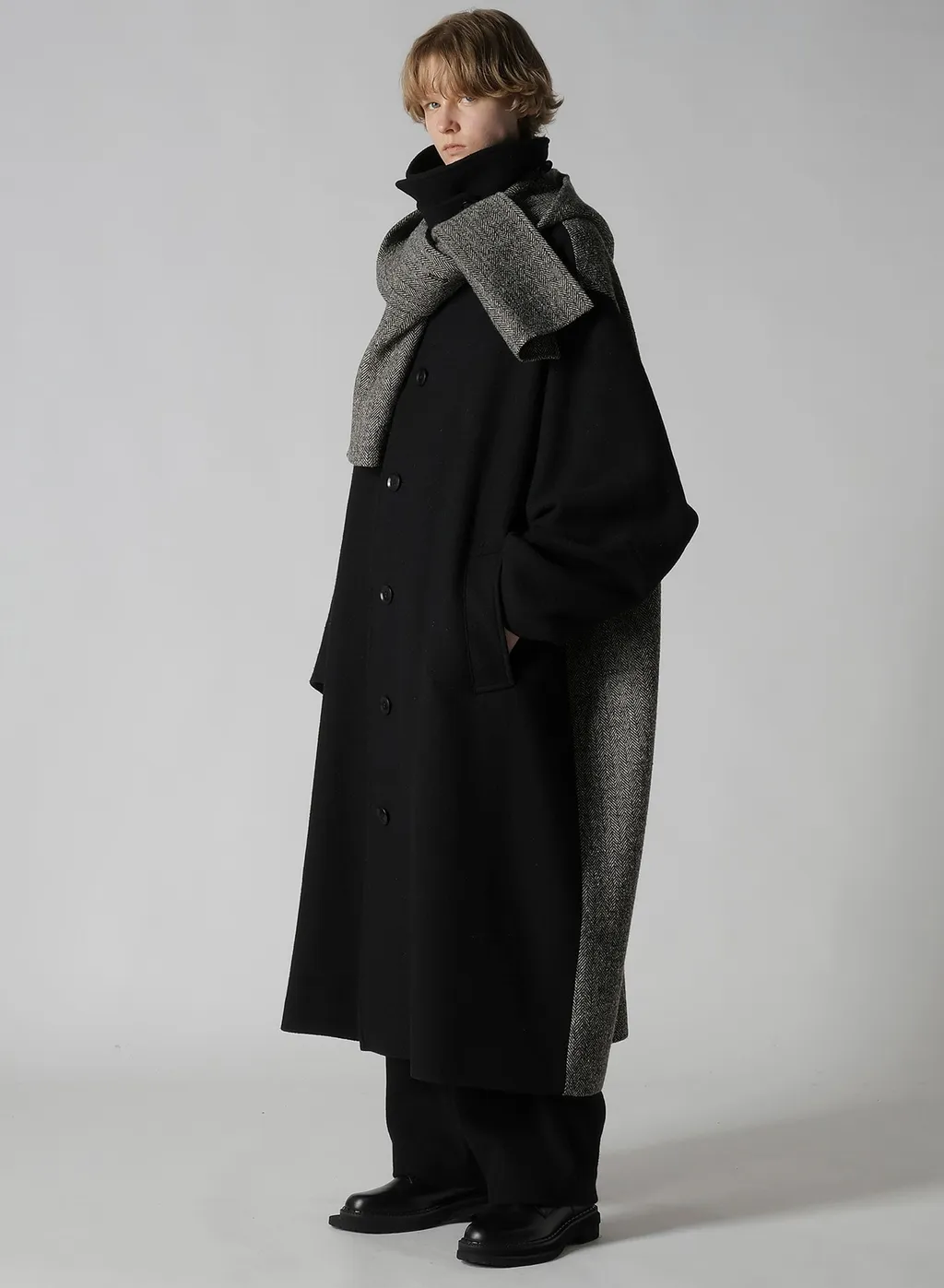 Big Herringbone Detachable Hoodie Coat