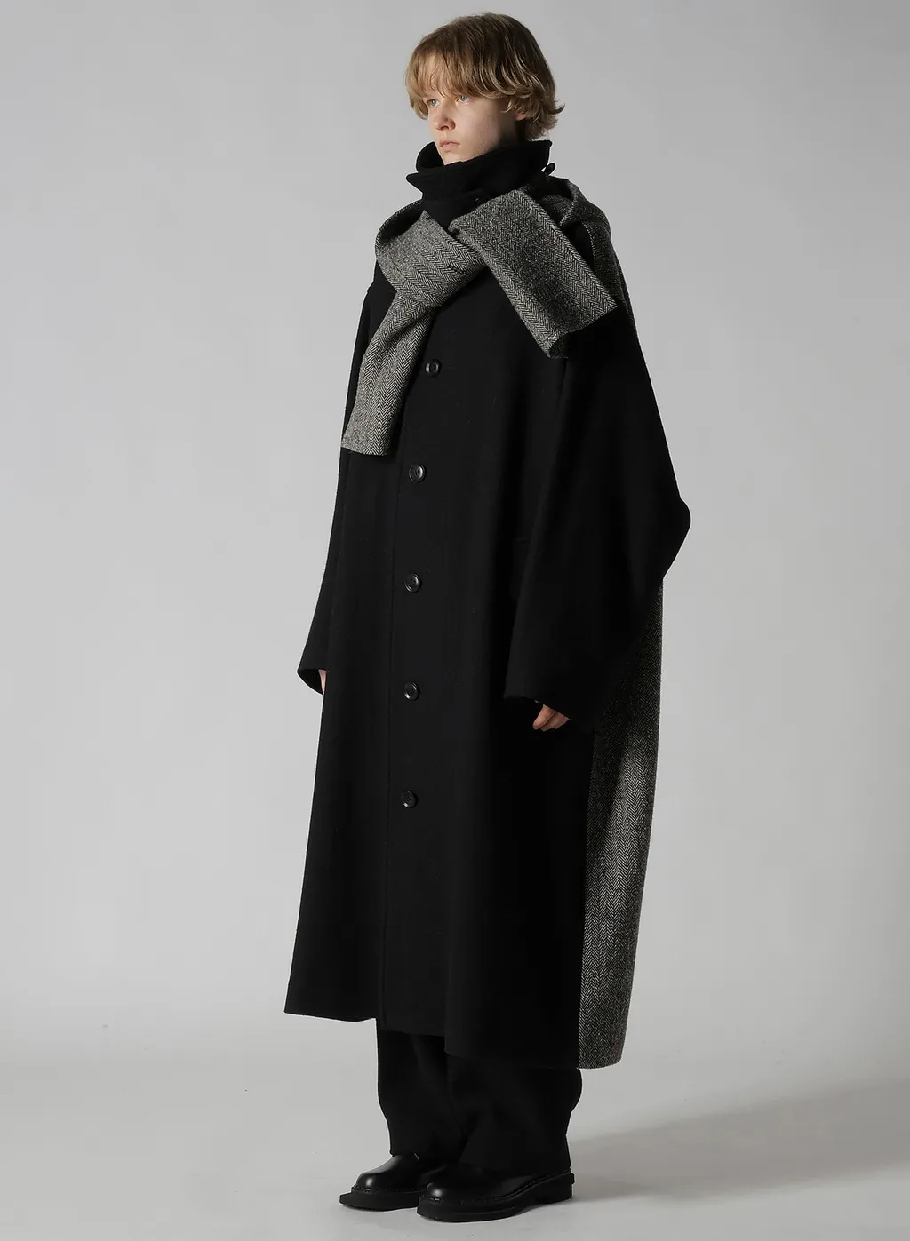 Big Herringbone Detachable Hoodie Coat
