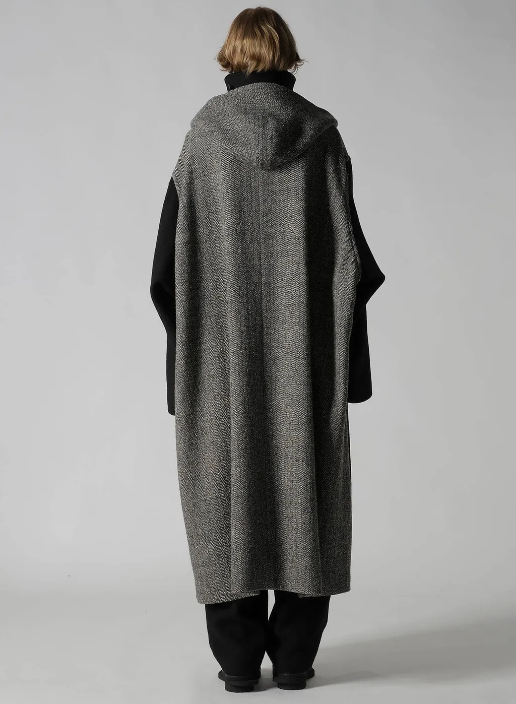 Big Herringbone Detachable Hoodie Coat