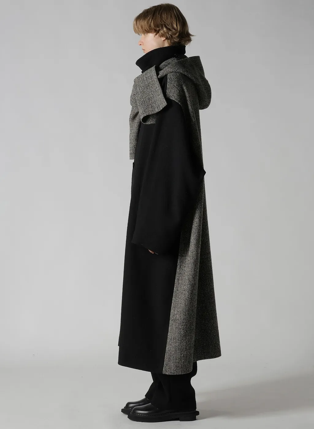 Big Herringbone Detachable Hoodie Coat