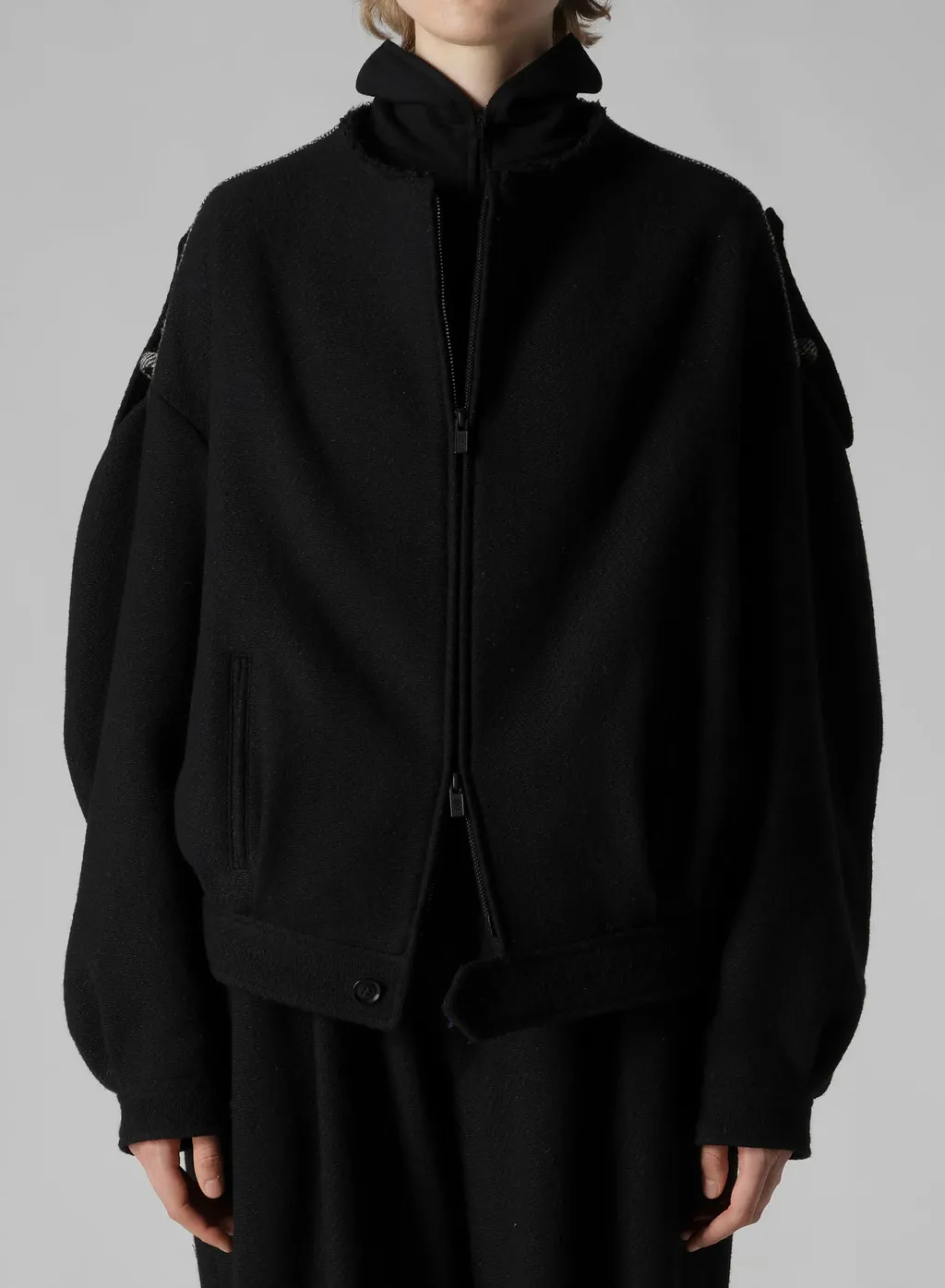 Big Herringbone Collarless Blouson