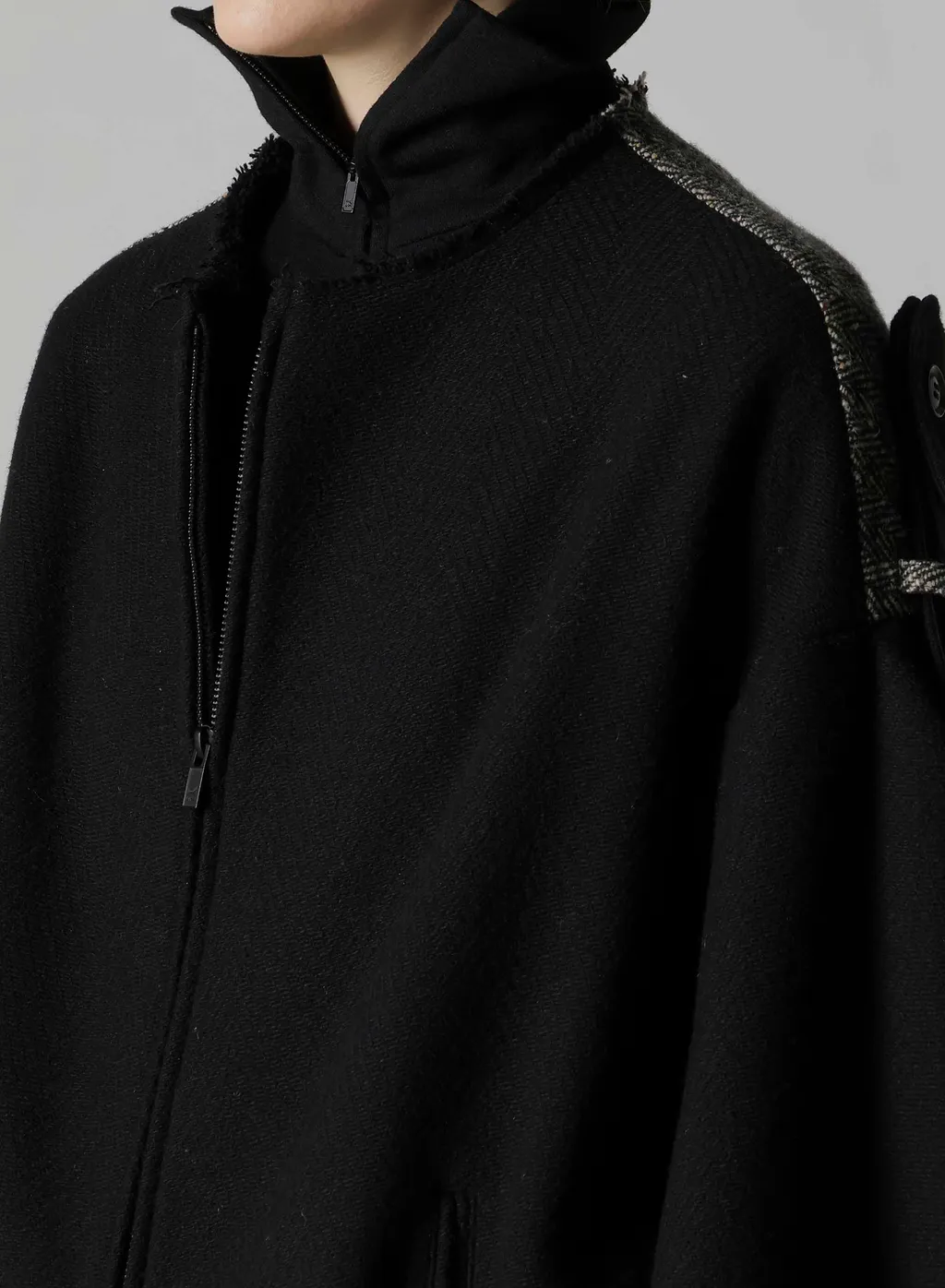 Big Herringbone Collarless Blouson