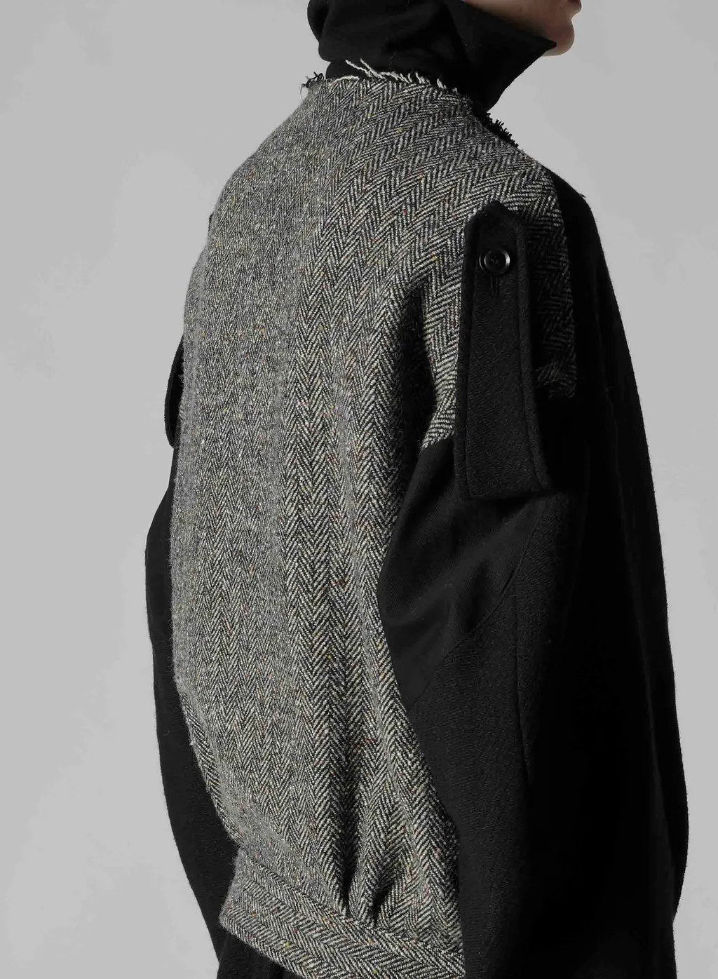 Big Herringbone Collarless Blouson