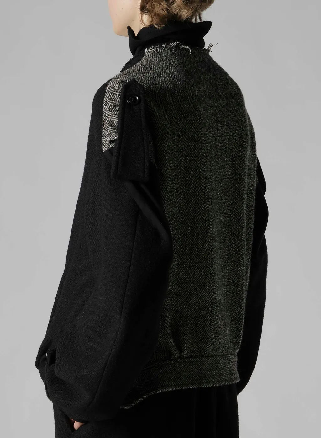 Big Herringbone Collarless Blouson