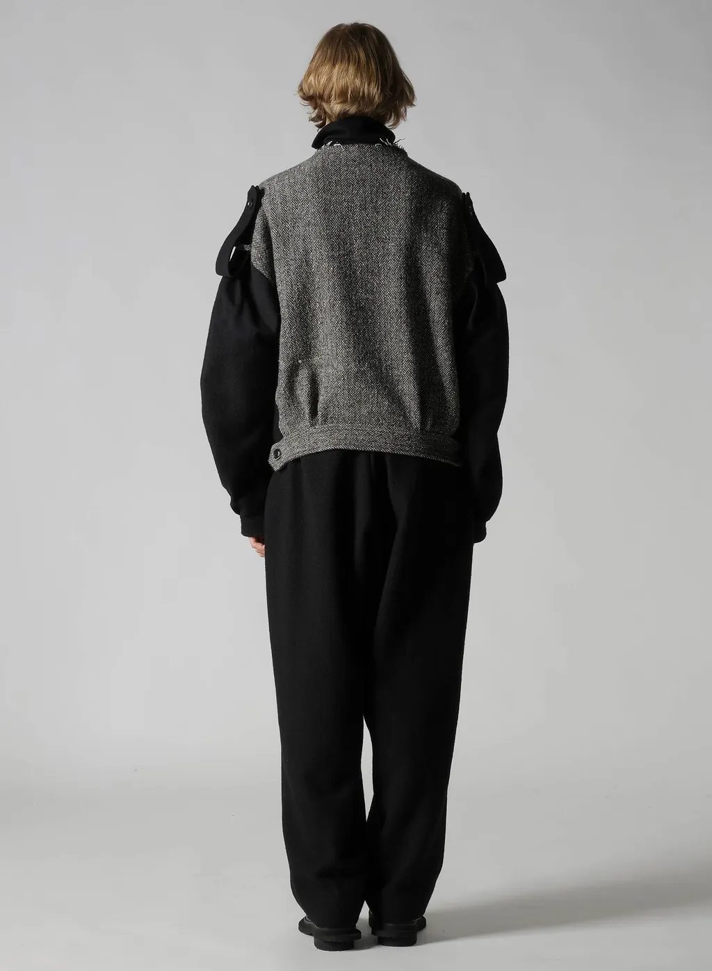 Big Herringbone Collarless Blouson