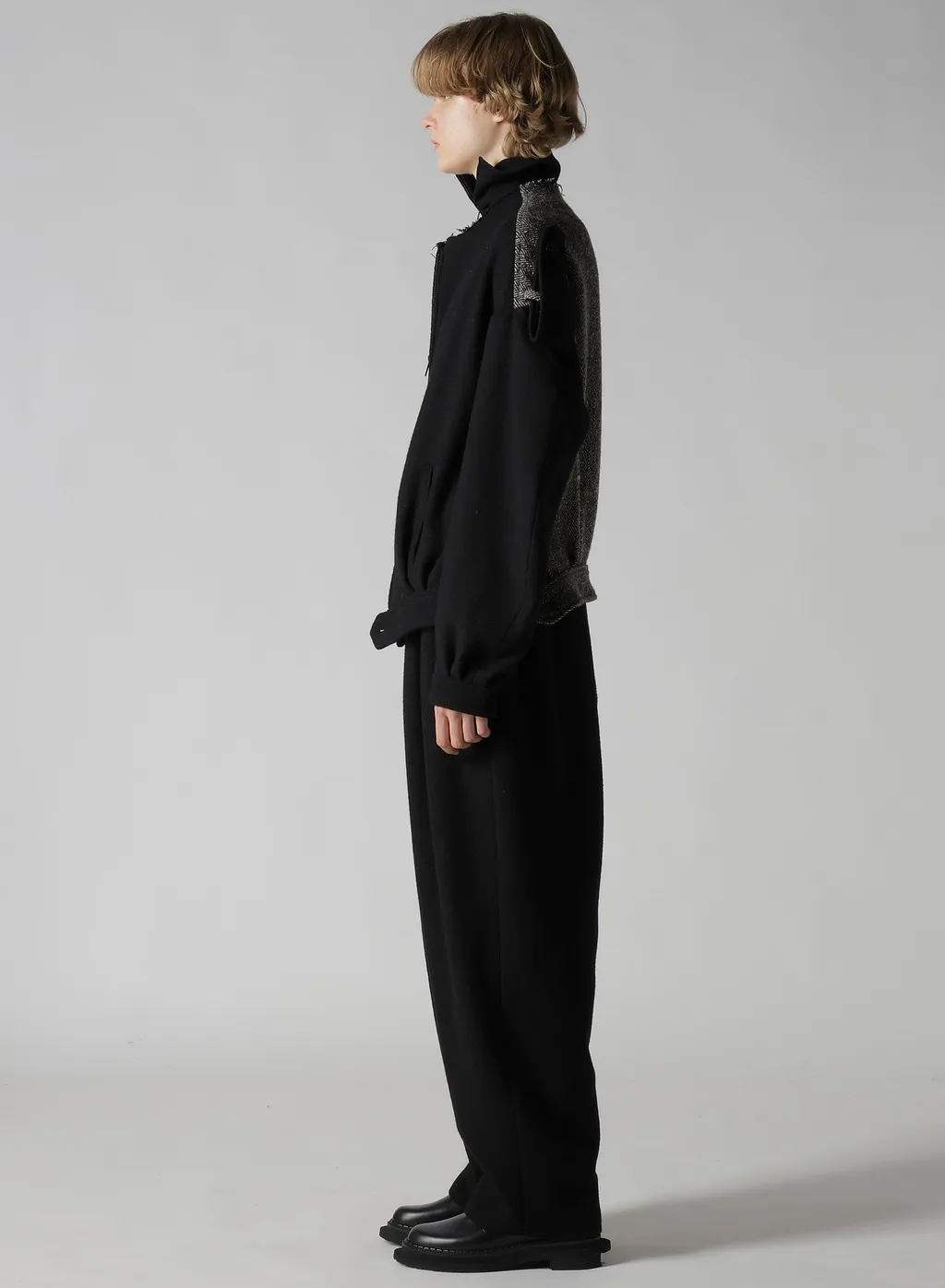 Big Herringbone Collarless Blouson