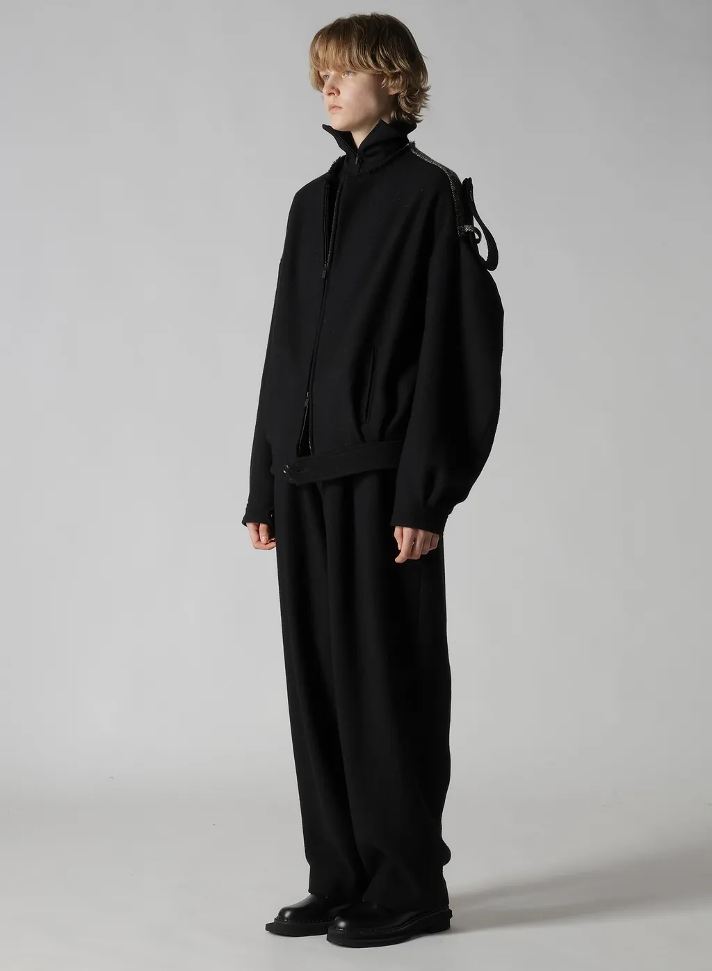 Big Herringbone Collarless Blouson