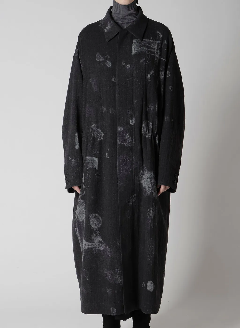 Wool Gauze Smudged Polka Dot Waist String Dress