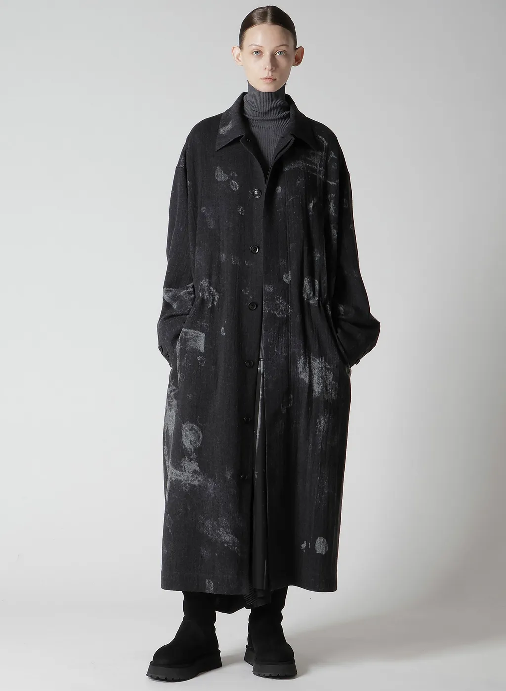 Wool Gauze Smudged Polka Dot Waist String Dress