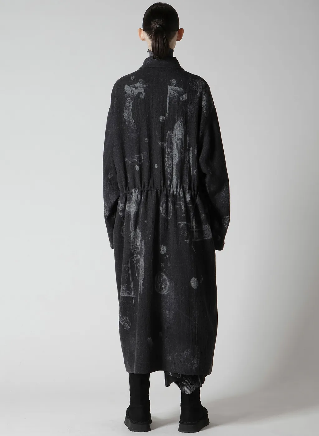 Wool Gauze Smudged Polka Dot Waist String Dress