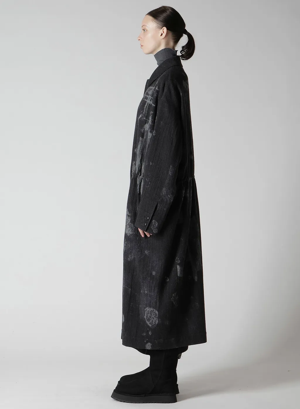 Wool Gauze Smudged Polka Dot Waist String Dress