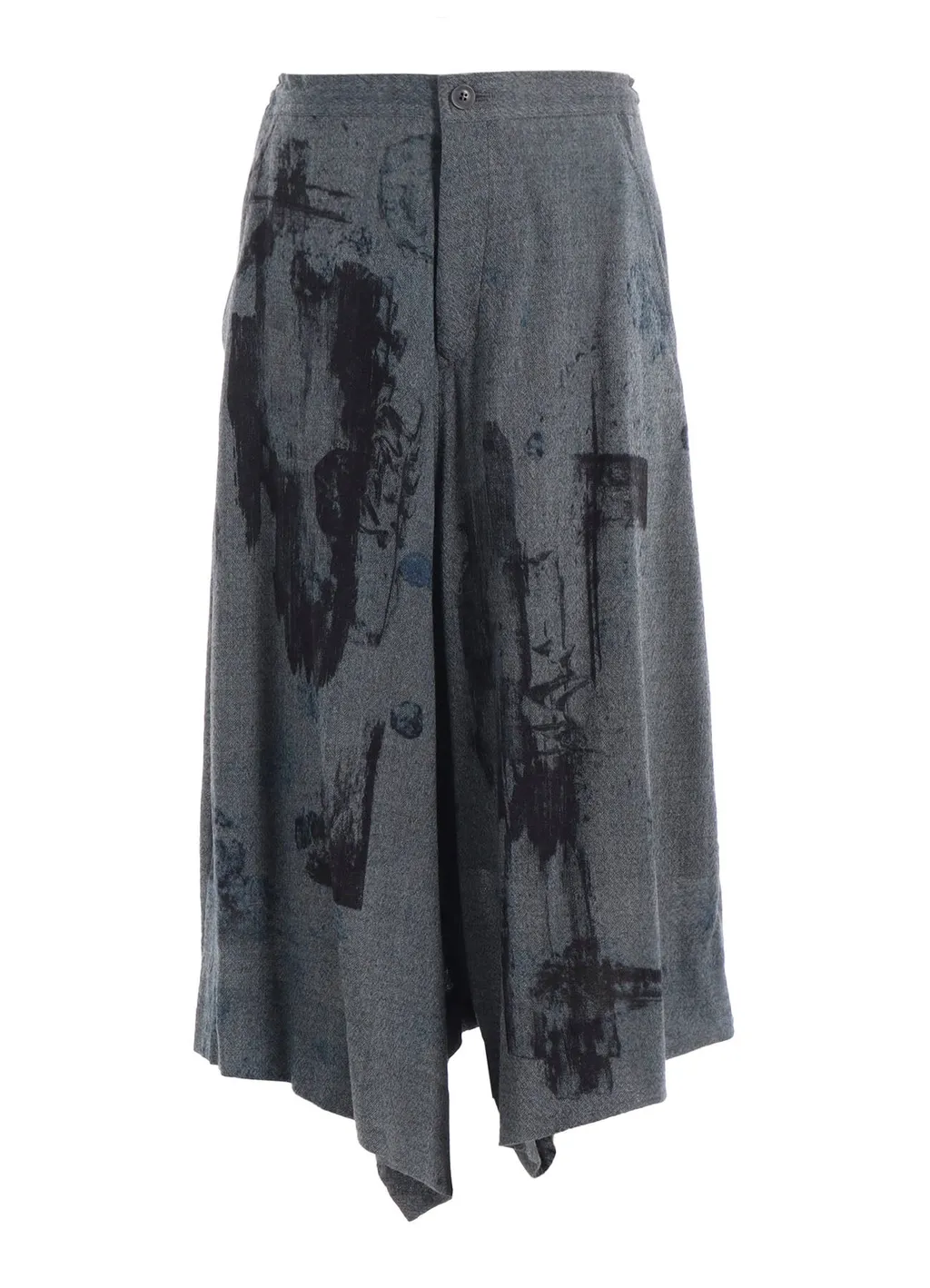 Wool Gauze Smudged Polka Dot Slitted Right Hem Pants