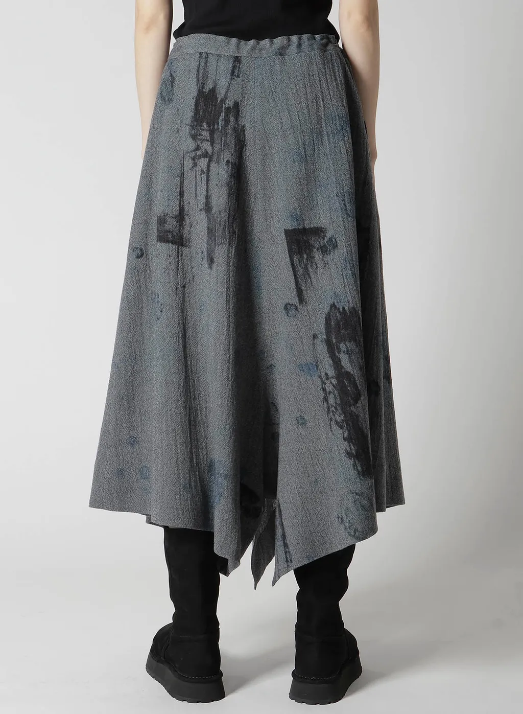 Wool Gauze Smudged Polka Dot Slitted Right Hem Pants