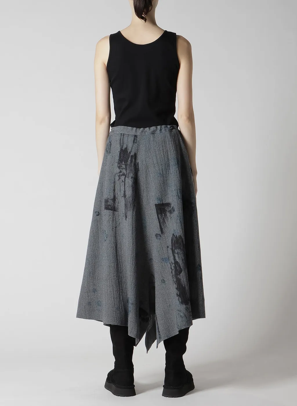 Wool Gauze Smudged Polka Dot Slitted Right Hem Pants