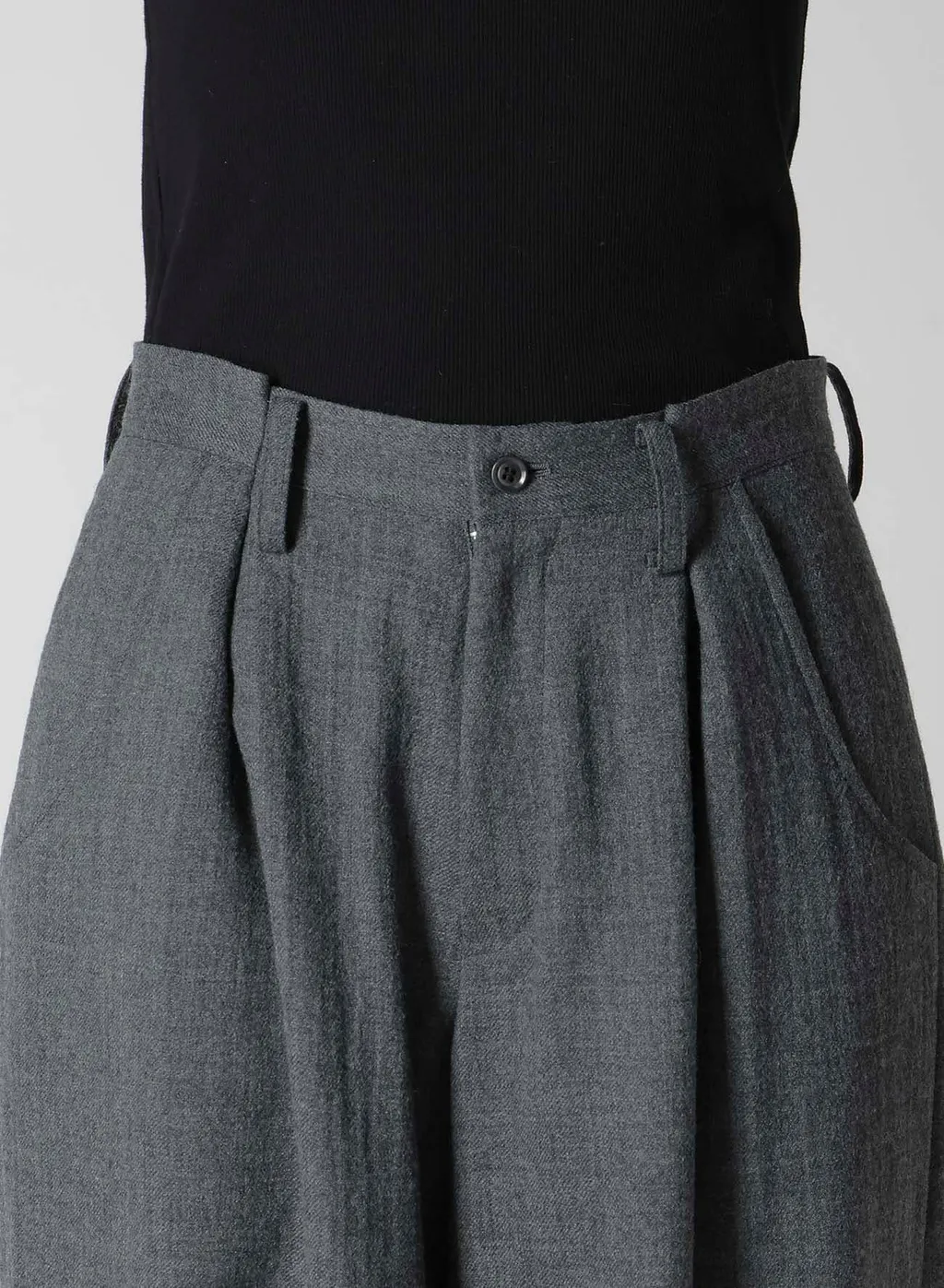 Wool Gauze Twill Tuck Wide Pants