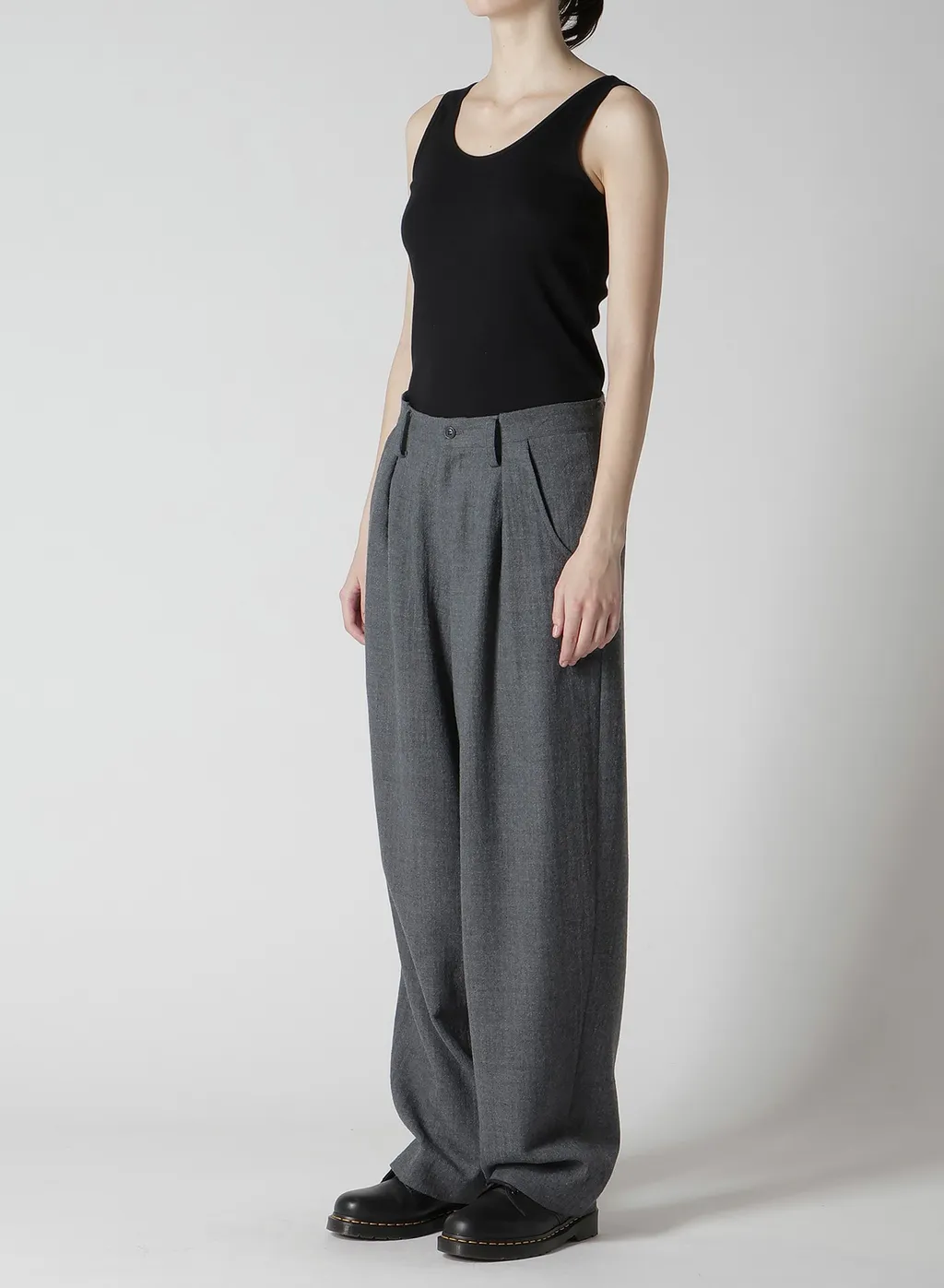 Wool Gauze Twill Tuck Wide Pants