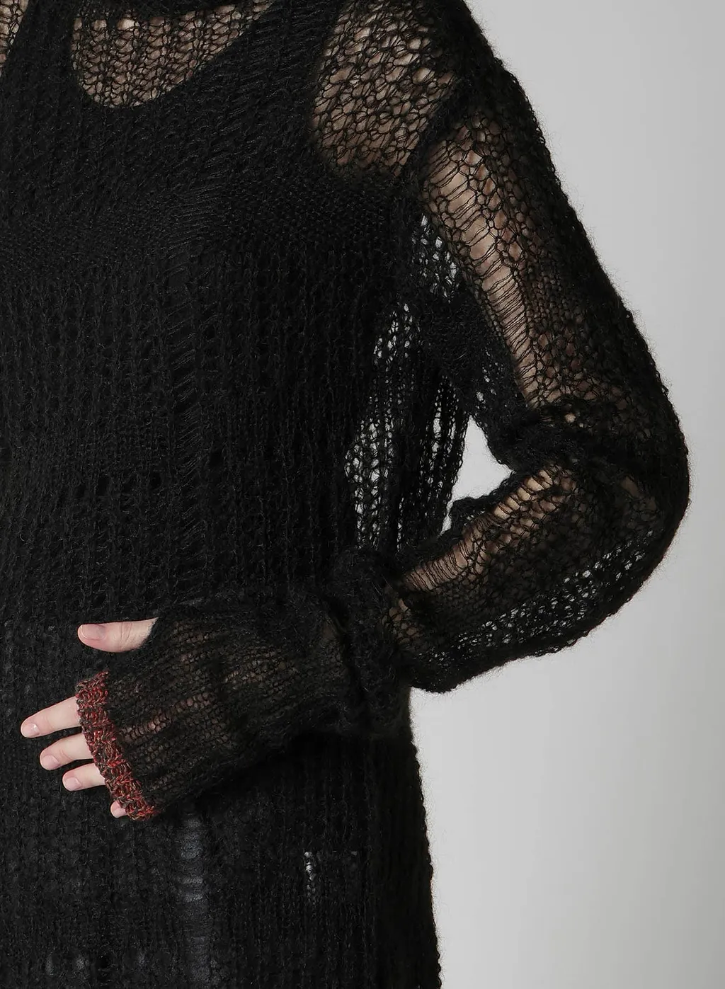 Sheer Plaid Asymmetric Long Knit