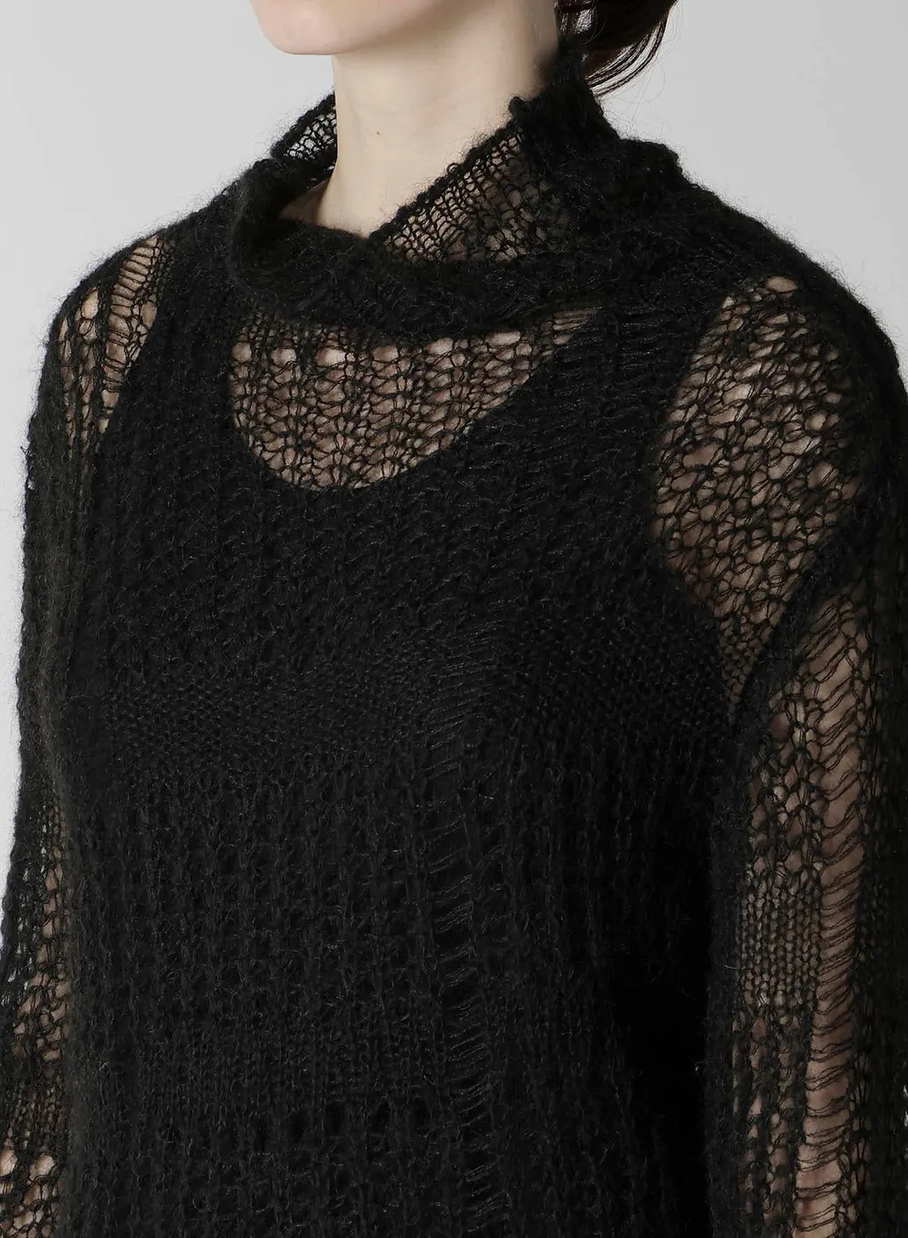 Sheer Plaid Asymmetric Long Knit