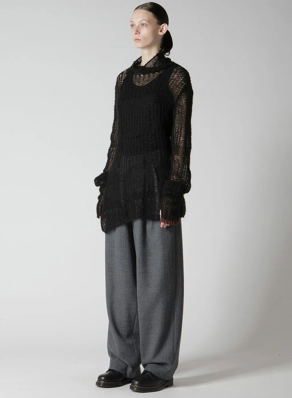 Sheer Plaid Asymmetric Long Knit