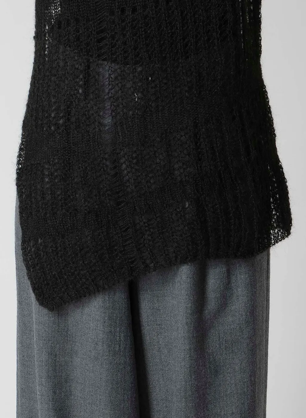 Sheer Plaid Asymmetric Long Knit